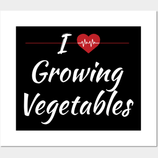 I Love Growing Vegetables Cute Red Heart / Heartbeat Posters and Art